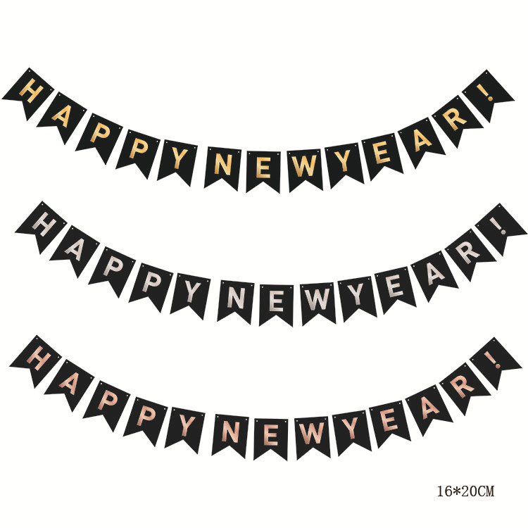Wholesale New Design Large Size Black Gold Happy New Year 2022 Paper Banner