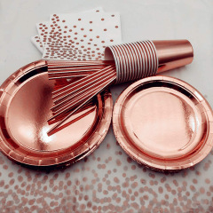 Hot Selling Paper Plates Napkins Cups Straws dispoplate Rose Gold Party Supplies Party Disposable Wedding Tableware