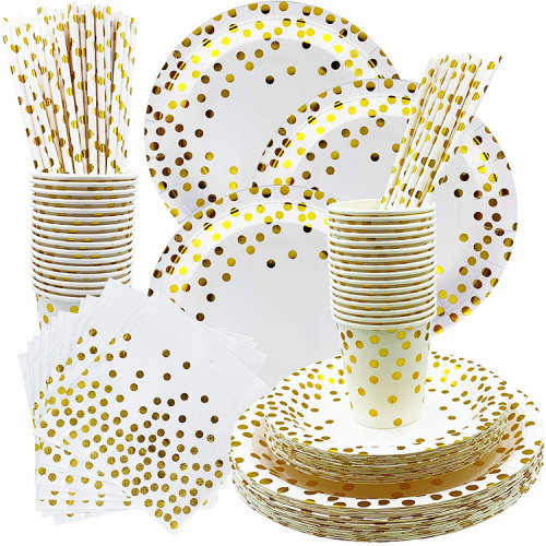 Golden Polka Dots Disposable tableware Paper Plates Party Supplies Birthday and Baptism