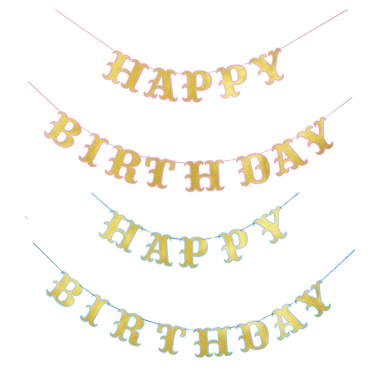 Happy Birthday Banner White & Gold Party Decorations Unique Paper Birthday Bunting Flag Banner