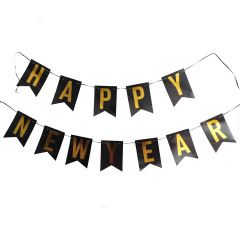 Wholesale New Design Large Size Black Gold Happy New Year 2022 Paper Banner