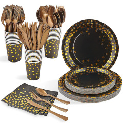 Gold dot disposable plates cups and napkins birthday party supplies tableware Sets Party Decorations Supplies