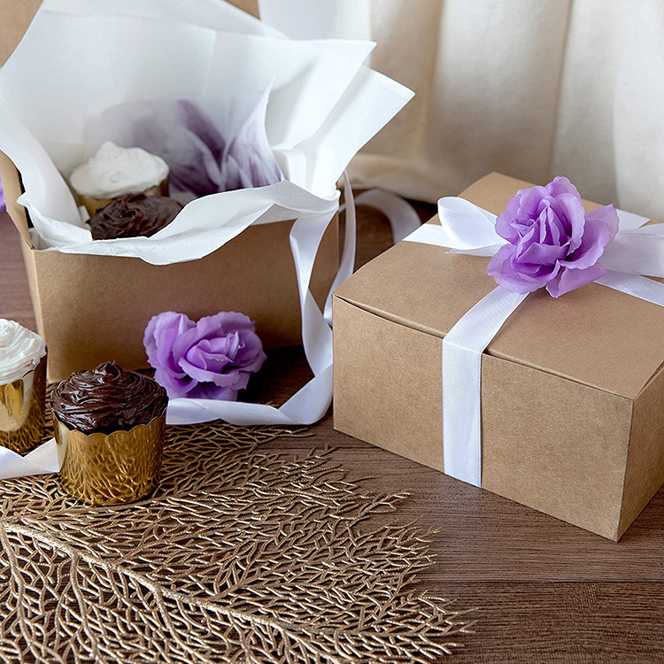 Oil Proof Paper Box for Cake Cupcake Bakery Macaron Muffin Pastry Donut Take Away Fast Food Packaging with Cardboard Twine