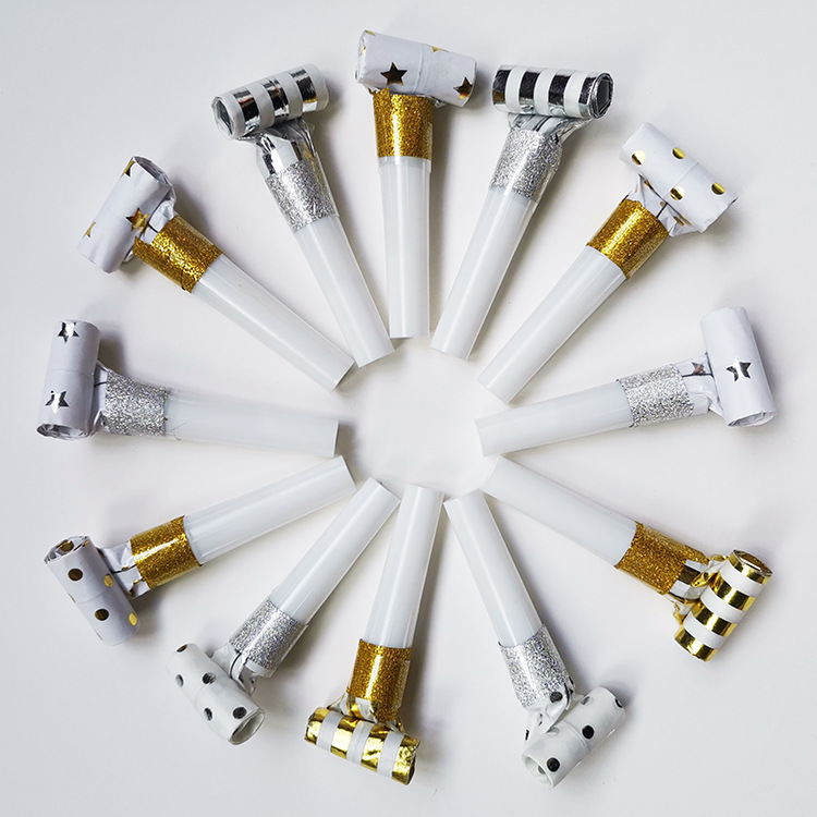 12 PCS Hot Birthday Party Funny Prop Noise Maker Toys Children Party Roll Gold Paper Blowouts