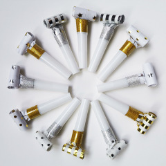 12 PCS Hot Birthday Party Funny Prop Noise Maker Toys Children Party Roll Gold Paper Blowouts