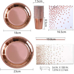 Hot Selling Paper Plates Napkins Cups Straws dispoplate Rose Gold Party Supplies Party Disposable Wedding Tableware