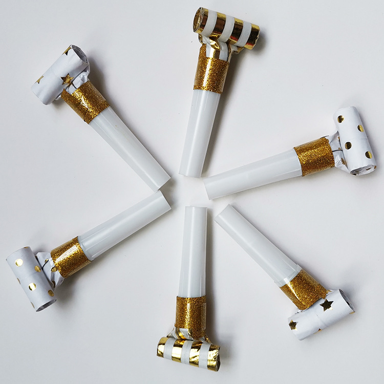 12 PCS Hot Birthday Party Funny Prop Noise Maker Toys Children Party Roll Gold Paper Blowouts