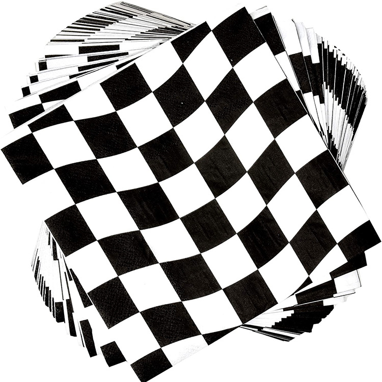 Party Decoration Black and White Tartan Plaid Race Car Paper Tableware Set 24 Guest Kid Birthday Party Customized