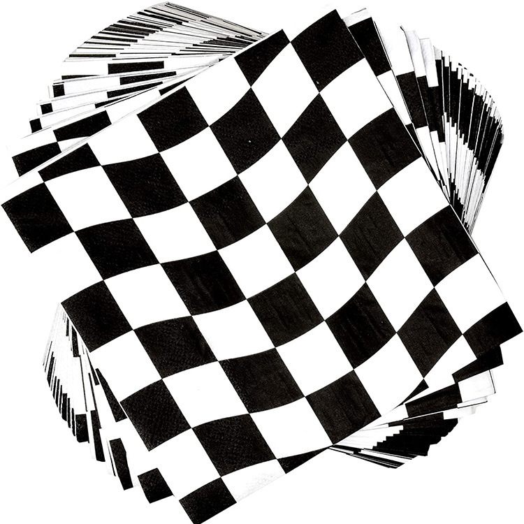 Party Decoration Black and White Tartan Plaid Race Car Paper Tableware Set 24 Guest Kid Birthday Party Customized