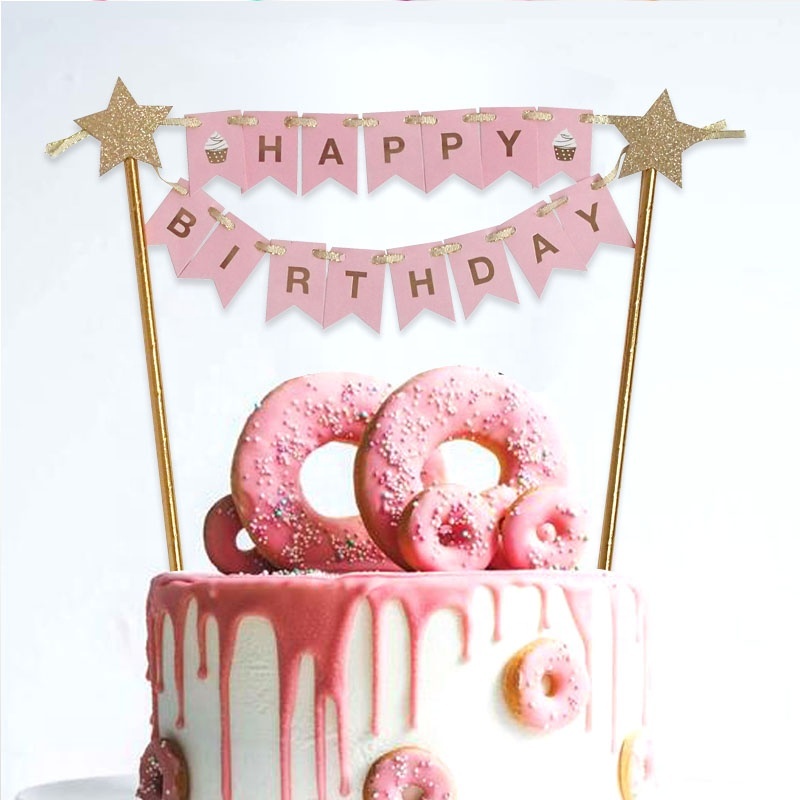 Happy Birthday party decorations kids birthday cake supplies accessories cupcake toppers paper straws
