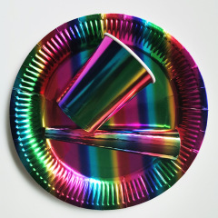 Party tableware disposable birthday dessert table cake paper plate hot stamping gradient color layout decorative paper plate