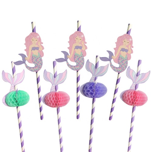 New products Environmentally -Birthday party decoration Mermaid Honeycomb Striped Paper Straws Wholesale big promotion