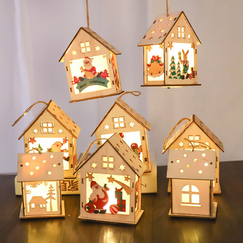 Wholesale Christmas Pendant Mini Wood House Decoration For Gift