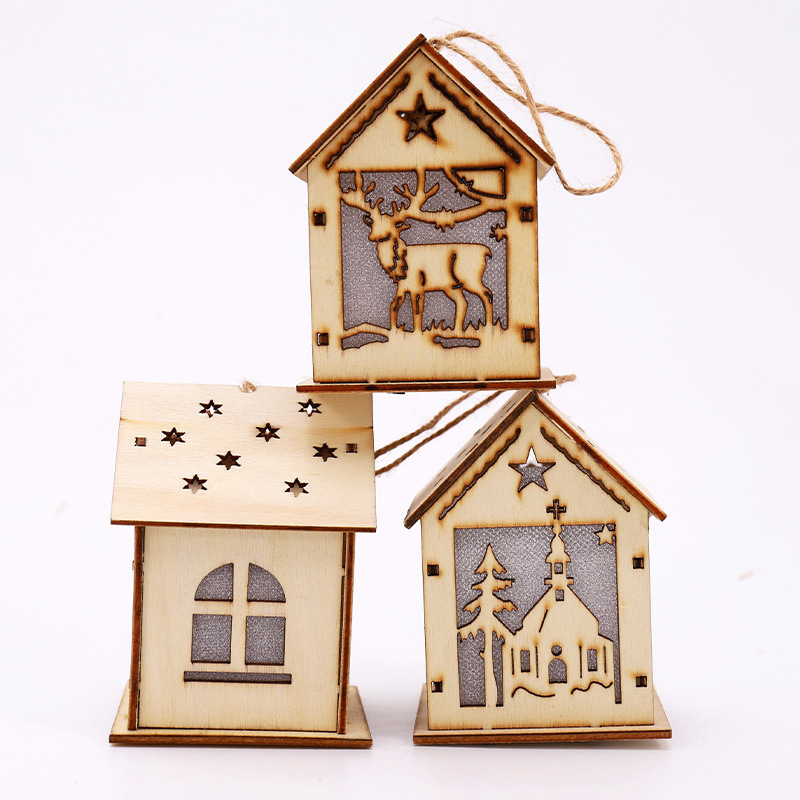 Wholesale Christmas Pendant Mini Wood House Decoration For Gift