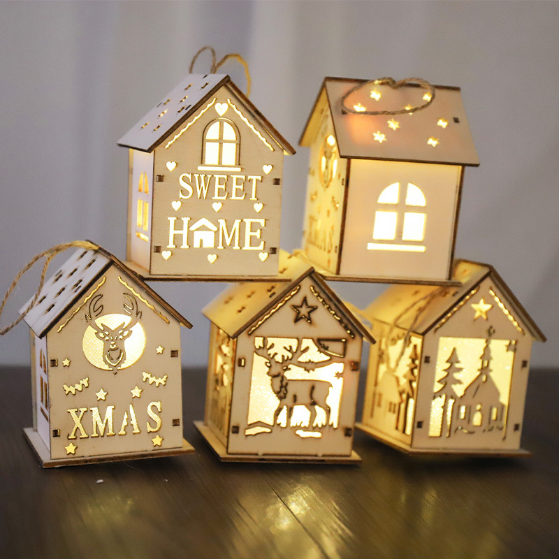 Wholesale Christmas Pendant Mini Wood House Decoration For Gift