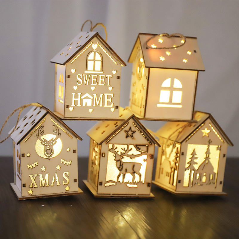 Wholesale Christmas Pendant Mini Wood House Decoration For Gift