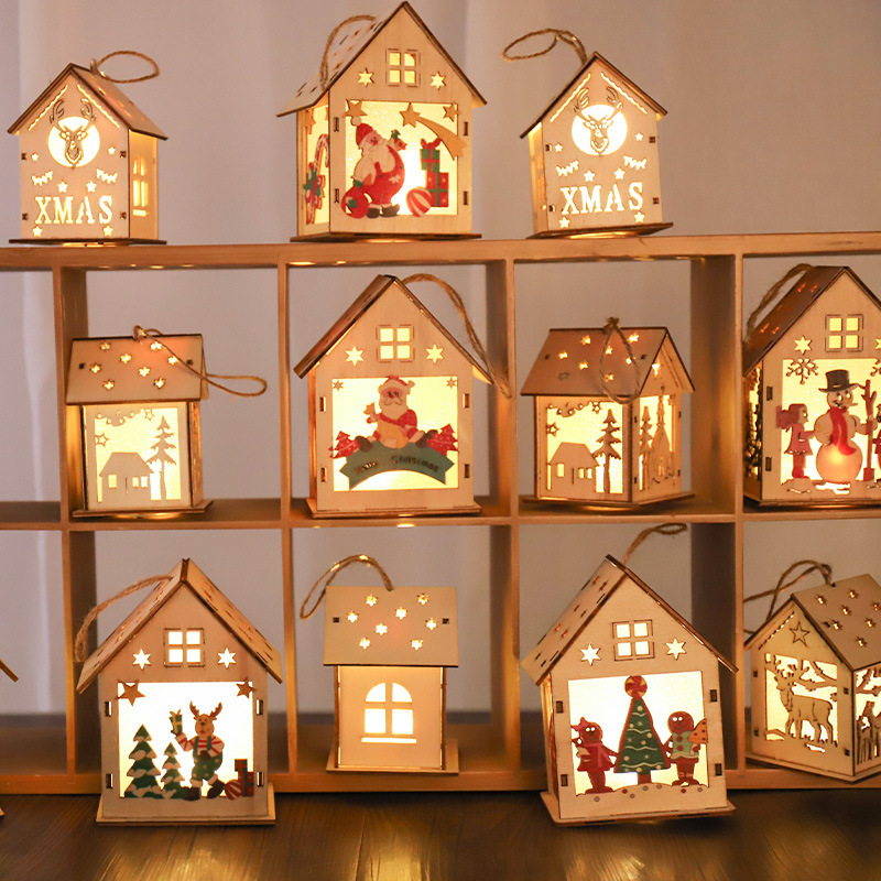 Wholesale Christmas Pendant Mini Wood House Decoration For Gift