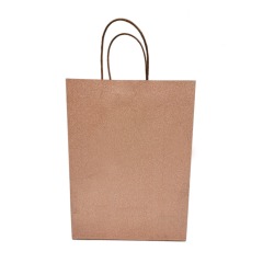 Custom Printed Your Own Logo Pink Rose Gold Glitter Kraft Paper Favor Bags With Handle