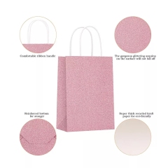 Custom Printed Your Own Logo Pink Rose Gold Glitter Kraft Paper Favor Bags With Handle