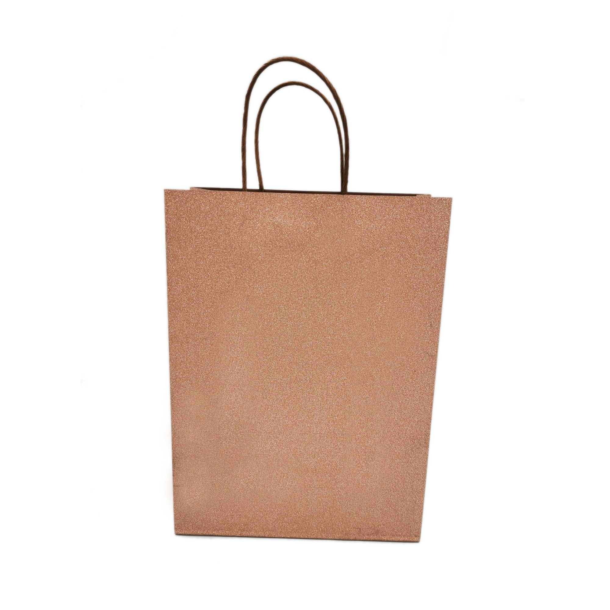 Custom Printed Your Own Logo Pink Rose Gold Glitter Kraft Paper Favor Bags With Handle