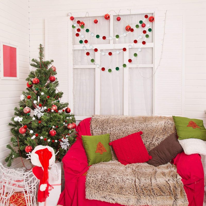 Felt Ball Garland Felt Banner Holiday Holly and Berries Felt Banner Pom Pom Garland