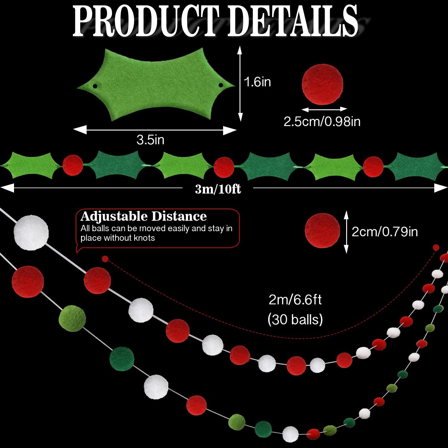 Felt Ball Garland Felt Banner Holiday Holly and Berries Felt Banner Pom Pom Garland