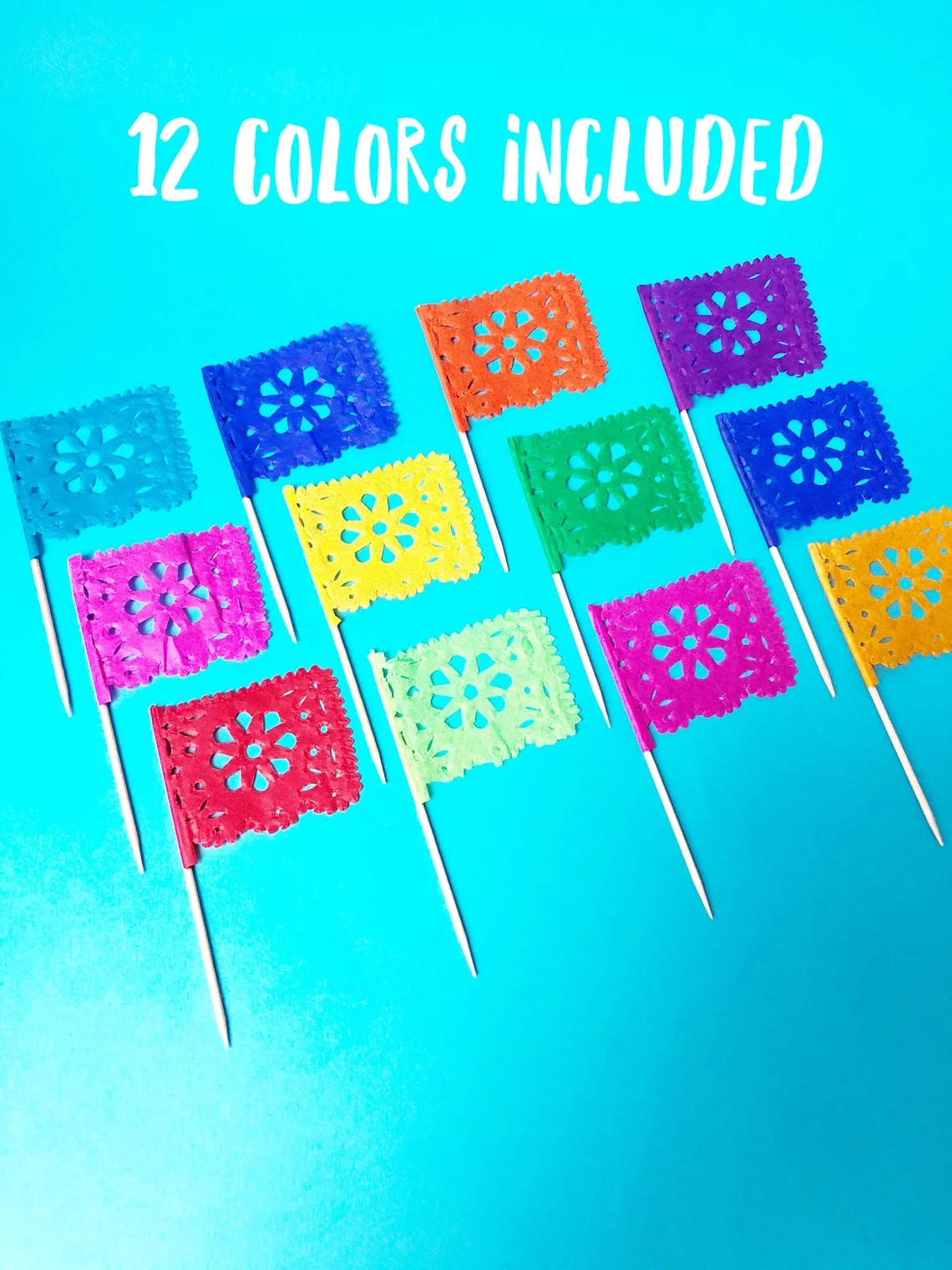 Mexican party decorations, set of 12 cupcake toppers, cupcake decorations, cupcake flags, papel picado banner, Mexican fiesta supplies