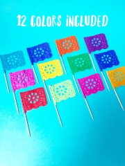 Mexican party decorations, set of 12 cupcake toppers, cupcake decorations, cupcake flags, papel picado banner, Mexican fiesta supplies