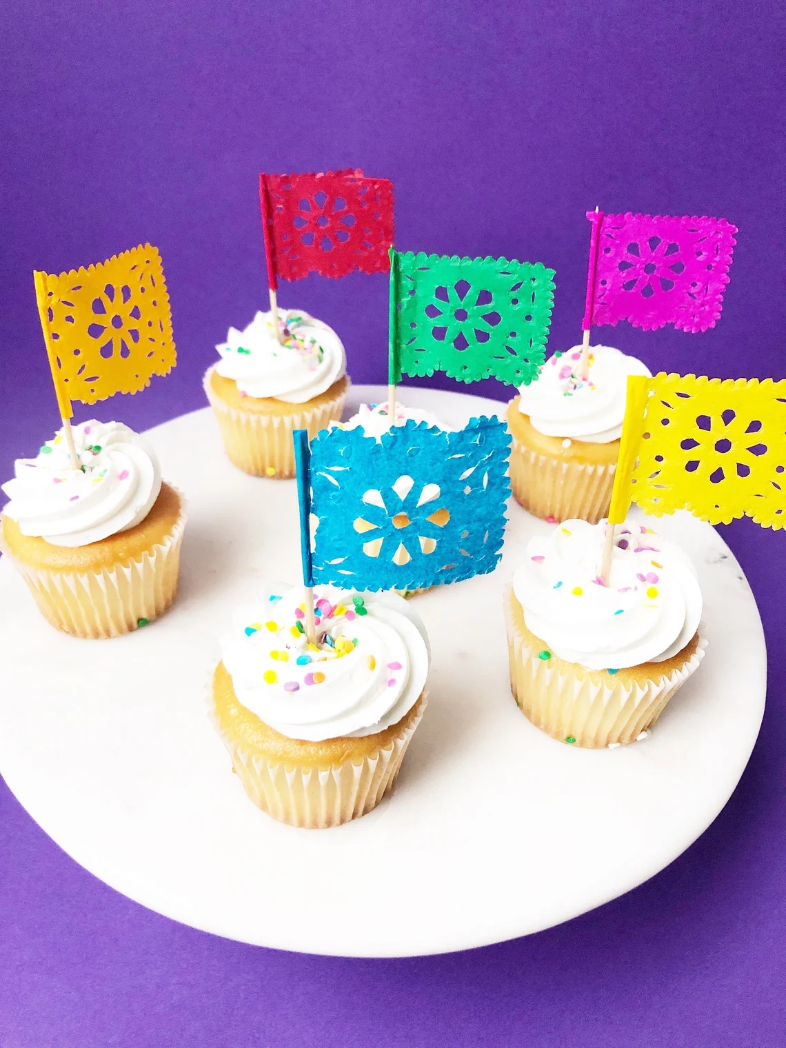 Mexican party decorations, set of 12 cupcake toppers, cupcake decorations, cupcake flags, papel picado banner, Mexican fiesta supplies