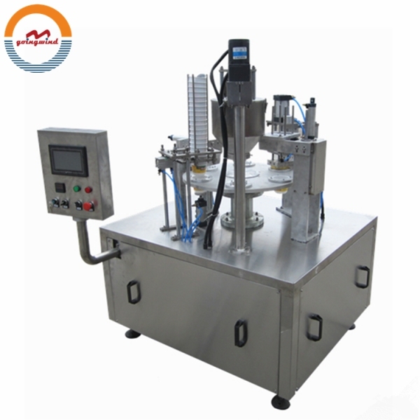 Automatic Rotary Type Cup Filling and Sealing Coding Machine Auto Liquid Water Jelly Small Cup Fill Seal 2 Head Filler Sealer