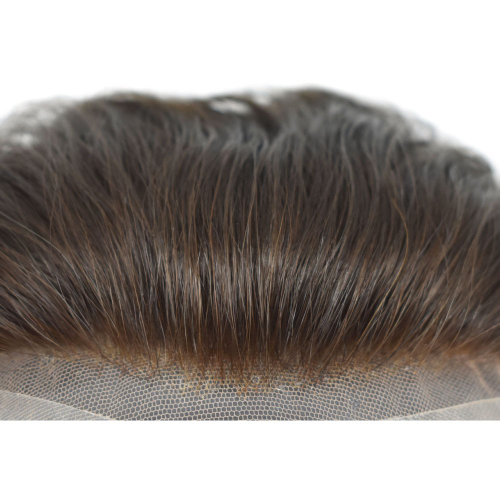 Malelionhair Toupee For Men French Lace Front Bleached Knots And Clear PU Human Hair System For Men Q6