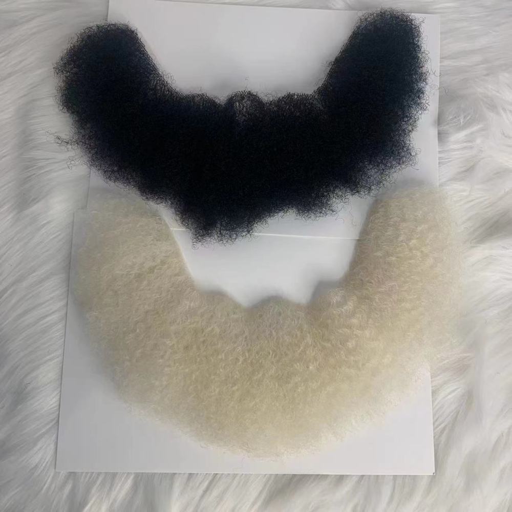 Malelionhair Afro False Beard Units Weave Mustaches Stock Soft Lace Base Easy To Tape For Men