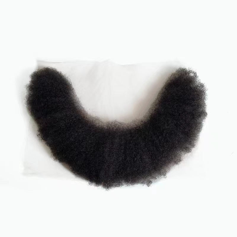 Malelionhair Afro False Beard Units Weave Mustaches Stock Soft Lace Base Easy To Tape For Men