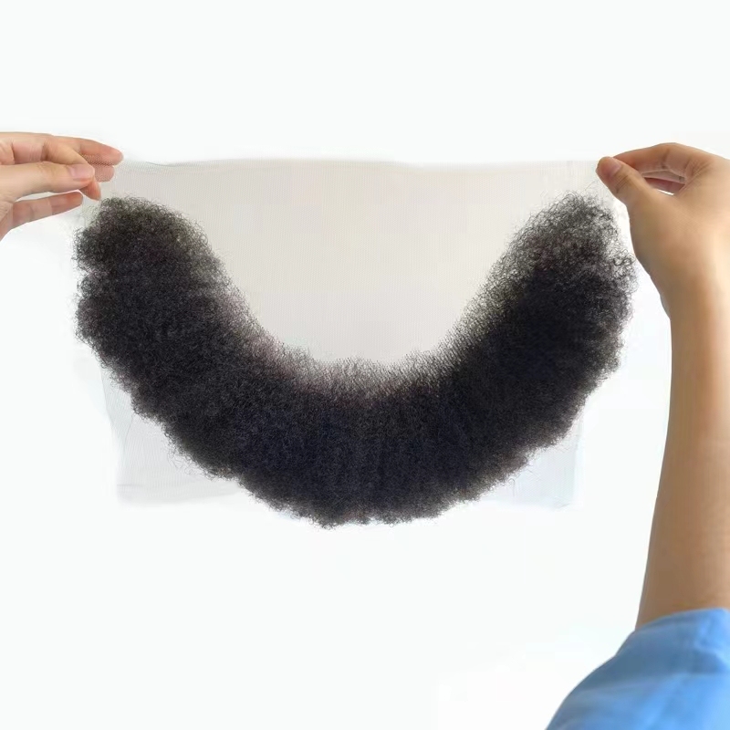 Malelionhair Afro False Beard Units Weave Mustaches Stock Soft Lace Base Easy To Tape For Men