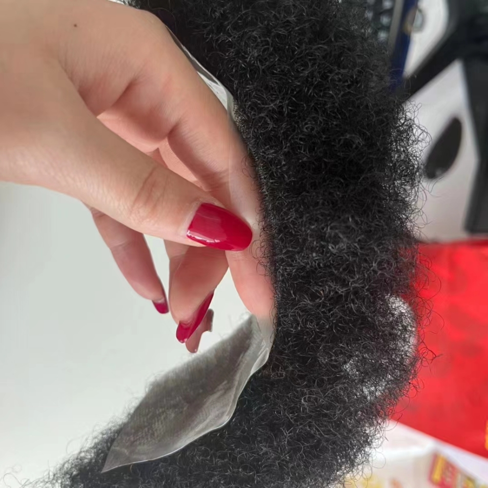 Malelionhair Afro Hairline Toupee For Black Men PU Base Kinky Curly 2 To 4MM Weave Frontal Hairpiece