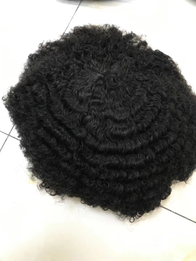 Malelionhair Afro Toupee Curly Hair Units For Black Men Full Skin Kinky Curly Afriacn American Mens Wig