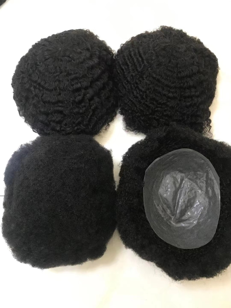 Malelionhair Afro Toupee Curly Hair Units For Black Men Full Skin Kinky Curly Afriacn American Mens Wig