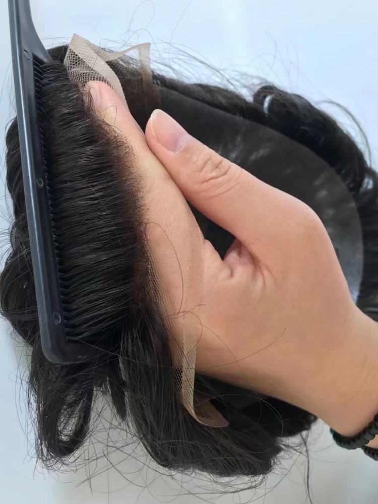 Malelionhair Toupee For Men French Lace Front Bleached Knots And Clear PU Human Hair System For Men Q6