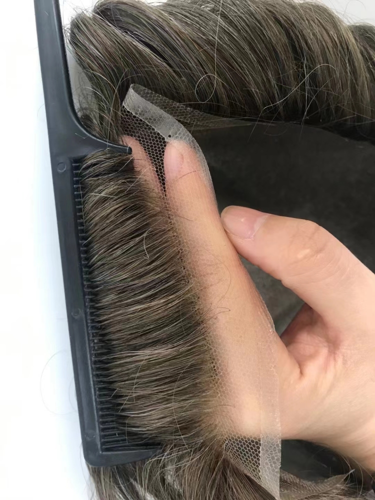 BIO Hair Piece For Men Undetectable French Lace Front PU Around Center 100% Human Hair Easy To Tape Mens Hair System