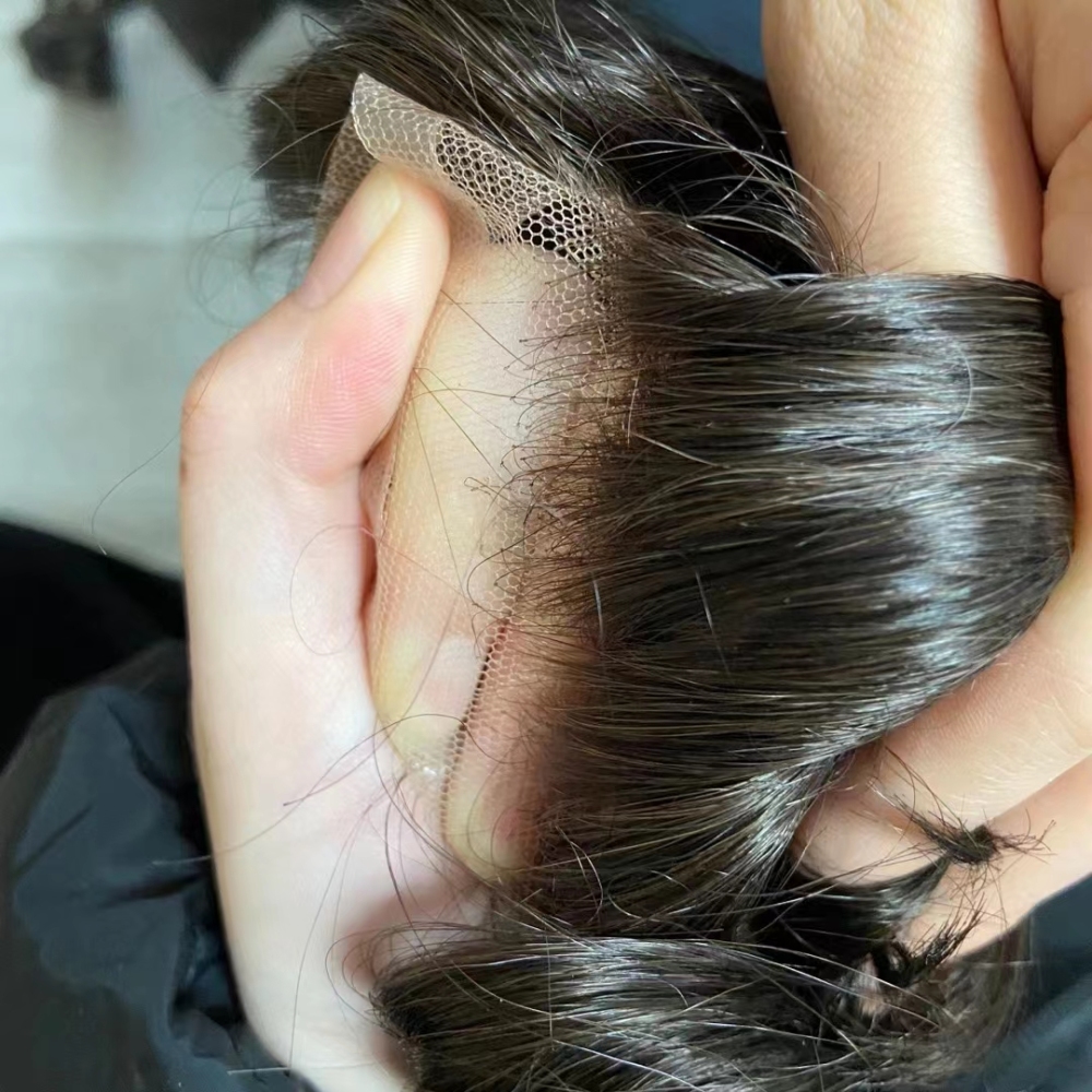 VER Natural Toupee For Men Lace Front Center And PU Around Zig Zag 100% Real Human Hair Piece For Men From North Korea