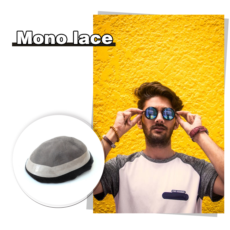 Malelionhair Mens Toupee Mono Lace+NPU Around Real Human Hair System Replacement For Men DURO MONO