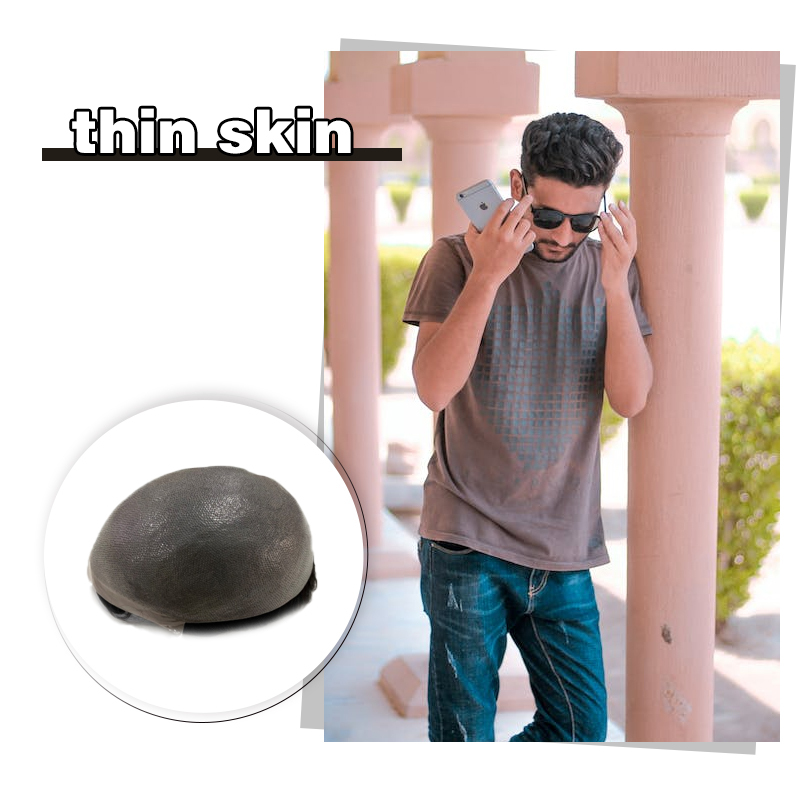 0.06MM Super Thin Skin Toupee for Men Hair Piece Invisible Ultra Thin Skin 0.06 MM V-Loop Mens Hair Replacement System