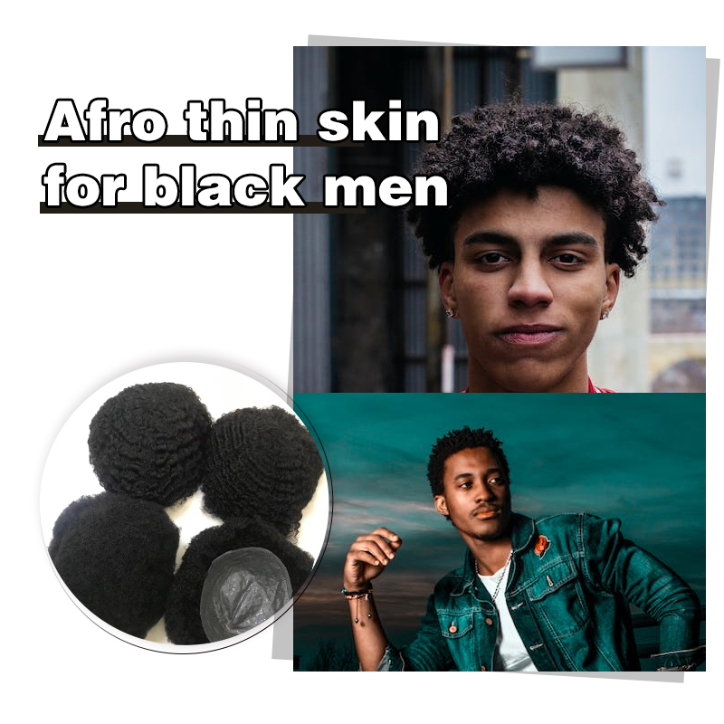Full Thin Skin Afro Toupee For Men Curly Hair System For Black Men Wave Kinky Curly For Afriacn American