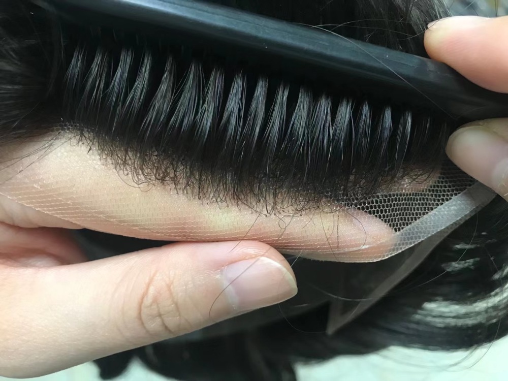 Hollywood Toupee For Men French Lace Swiss Lace Front Natural Hairline Clear PU Around Breathable Mens Hair Piece Malelionhair