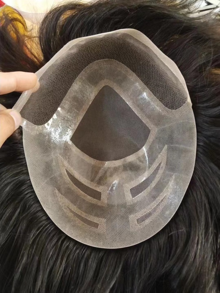 VER Natural Toupee For Men Lace Front Center And PU Around Zig Zag 100% Real Human Hair Piece For Men From North Korea