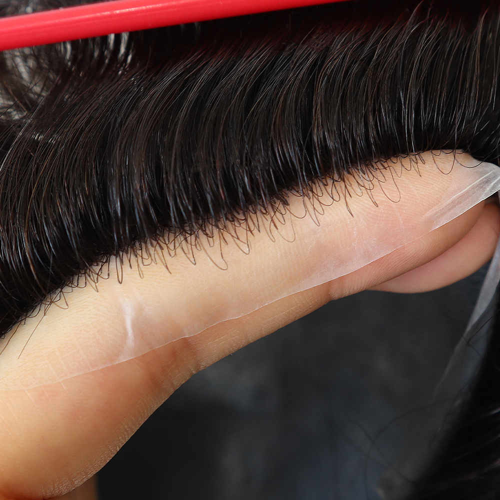 0.06MM Super Thin Skin Toupee for Men Hair Piece Invisible Ultra Thin Skin 0.06 MM V-Loop Mens Hair Replacement System