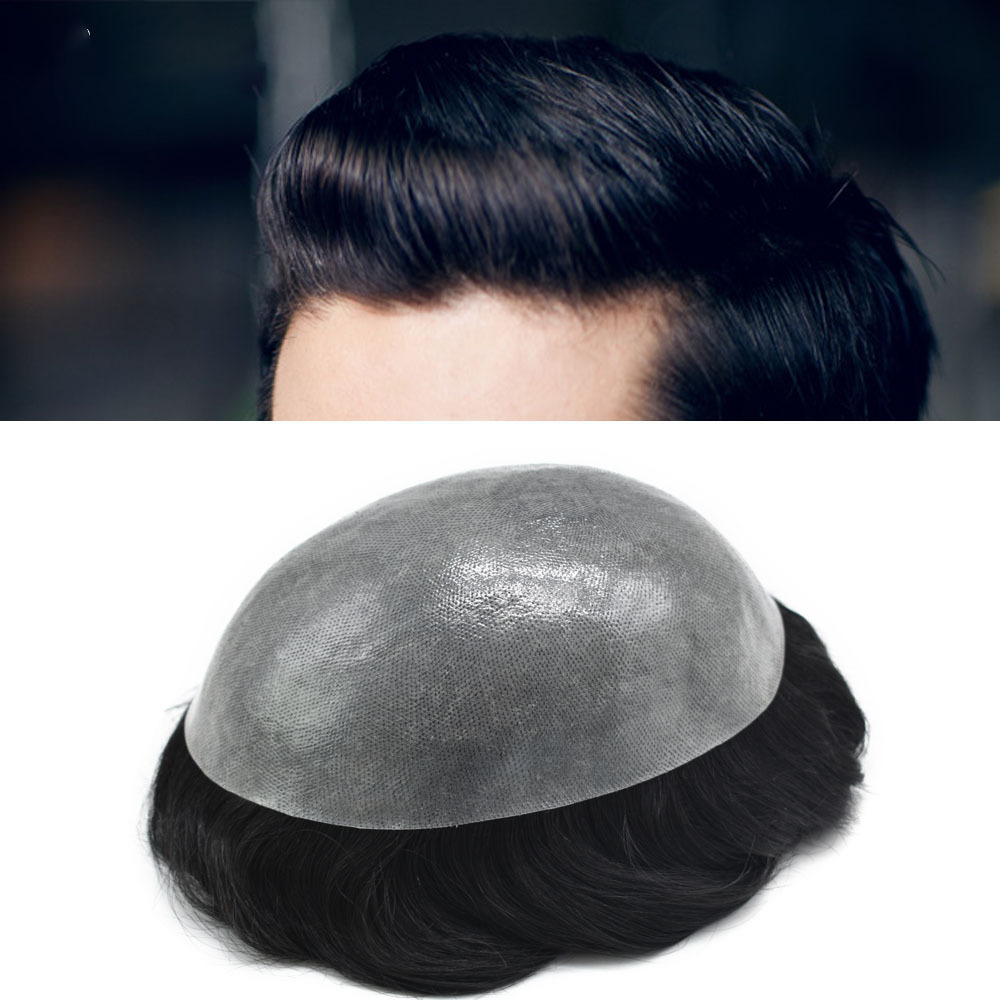 .10mm polythene Skin Mens Toupee Durable Hair System For Men