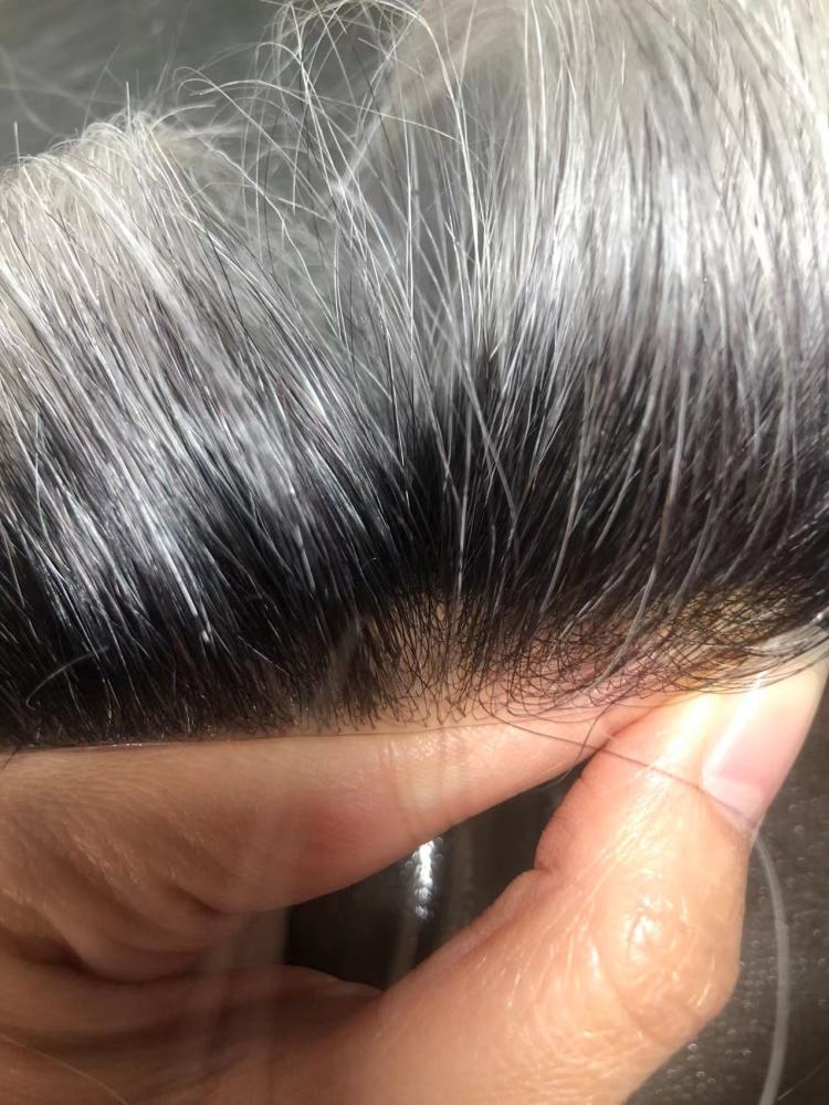 Blackgrey Mens toupee color 1BT BLACK and grey hair color human hair system for men