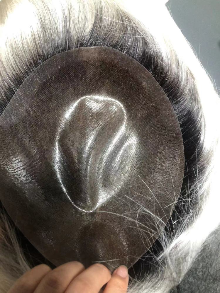 Blackgrey Mens toupee color 1BT BLACK and grey hair color human hair system for men