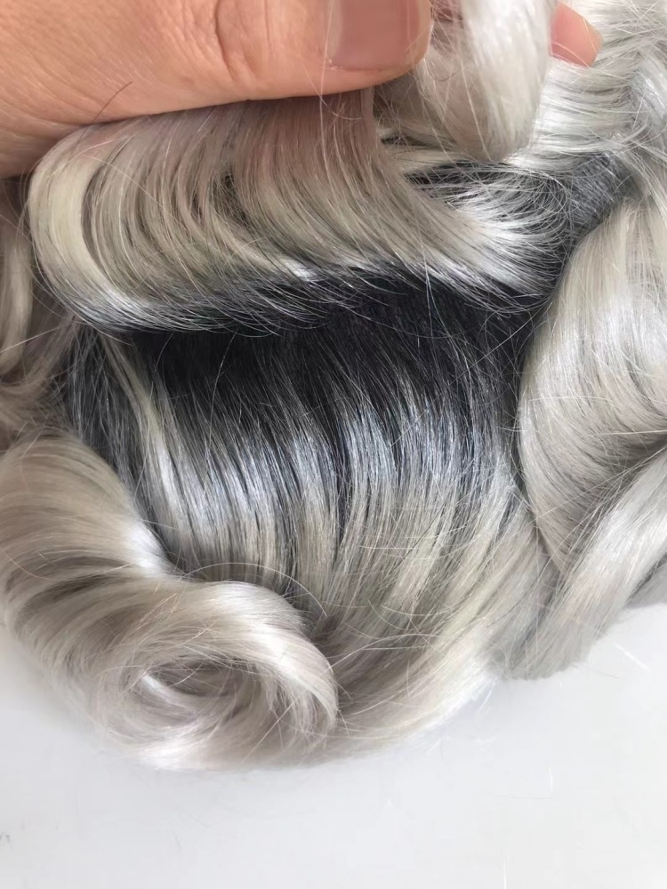 Blackgrey Mens toupee color 1BT BLACK and grey hair color human hair system for men
